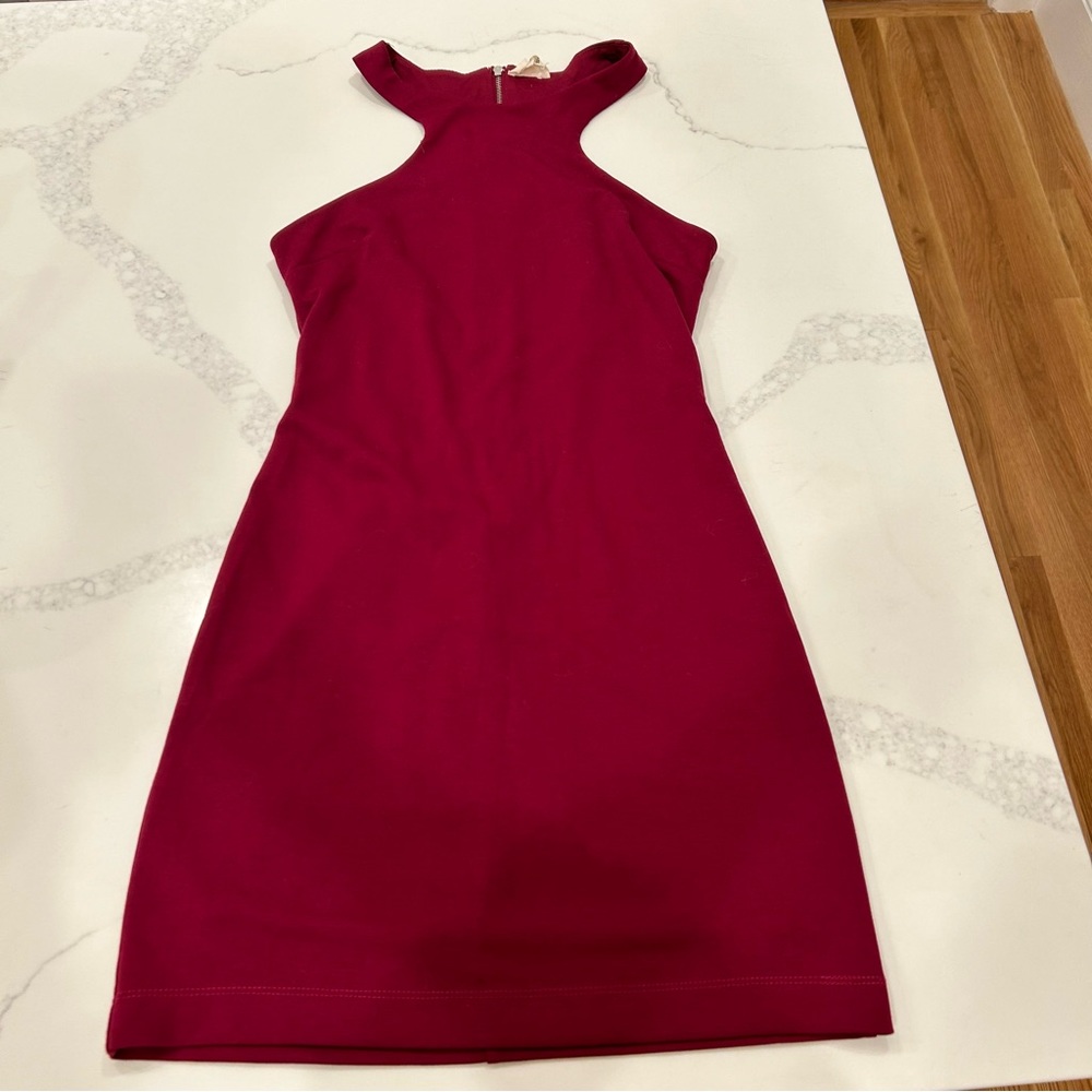 High neck purple mini dress
